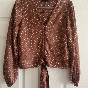Abercrombie & Fitch Pink Blouse with Tie Front and Ruched Details